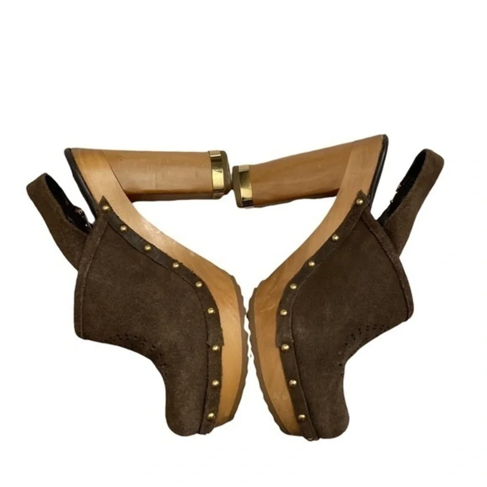 Tory Burch brown suede leather mules heels